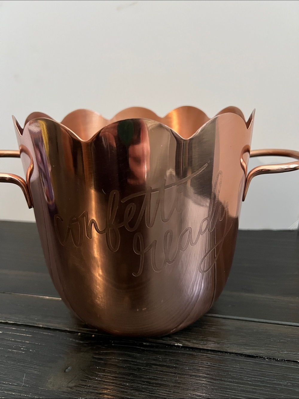 Rose Gold Scalloped Metal Ice Bucket - "Confetti Ready" Plum & Punch